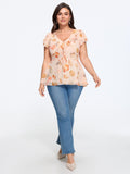 Seashell Print Front Tie Peplum Blouse