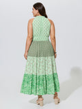 Supersoft Mixed Floral Color Contrast Tiered Maxi Dress