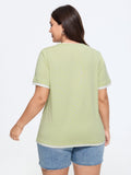 Cotton V Neck Color Contrast T-Shirt