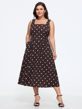 Polka Dot Print Square Neck Sleeveless Midi Dress