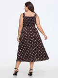 Polka Dot Print Square Neck Sleeveless Midi Dress