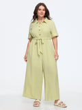 Button Front Drawstring Waist Wide Leg Jumpsuit