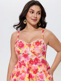 Cotton Watercolor Floral Print Lace Trim Mini Dress