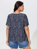 Paisley Print Round Neck Front Pleated Top