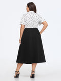 Polka Dot Print Bow Tie Button Midi Dress