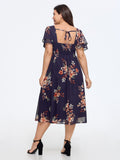 Floral Print Sweetheart Neck Back Tie Midi Dress