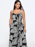 Abstract Print Side Tie Wide Leg Jumpsuit