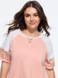 Cotton Floral Print Raglan Sleeve Patchwork T-Shirt