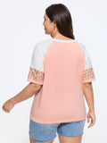 Cotton Floral Print Raglan Sleeve Patchwork T-Shirt