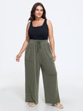 Textured Drawstring Pocket Wide Leg Pants