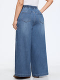 Stretchy Drawstring Waist Pocket Wide Leg Jeans