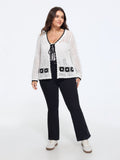 Floral Contrast Hollow Drawstring Cardigan