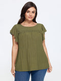 Textured Front Pleat Flutter Sleeve Blouse