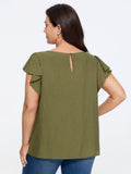 Textured Front Pleat Flutter Sleeve Blouse