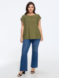 Textured Front Pleat Flutter Sleeve Blouse