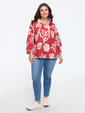 Coral Shell Print Drawstring Hooded Sweatshirt