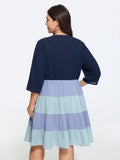 U Neck Color Block Tiered Mini Dress