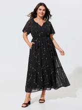 Constellation Print Tassel Tie Neck Maxi Dress