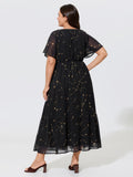 Constellation Print Tassel Tie Neck Maxi Dress