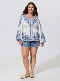 Porcelain Floral Print V Neck Chiffon Blouse
