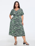 Ellipse Polka Dot Print Ruched Waist Midi Dress