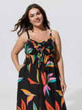 Supersoft Leaf Print Drawstring Shirred Midi Dress