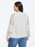 Solid Sheer Lace Patchwork Crew Neck Sweatshirt