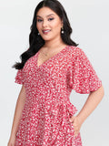 Ditsy Floral Print Flared Sleeve Maxi Dress