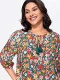 Supersoft Floral Print Tassel Neckline Blouse