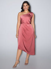 One-Shoulder Draped Asymmetrical Hem Midi Dress