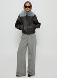 Brittanni Fluffy Collar Jacket Black / Blue