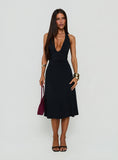 Zevani Plunge Halter Midi Dress Black