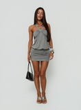 Bring The Night Halter Ruched Mini Dress Grey