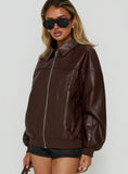 Goldsmith Faux Leather Bomber Jacket Brown