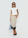 Downtown Scene Lace Trim Maxi Skirt Cream Polka