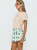 Elicia Ruched Mini Skirt Mint / Chocolate Polka Dot