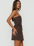 Noira Strapless Wrap Mini Dress Chocolate