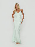 Flip A Switch Satin Lace Slip Maxi Dress Mint
