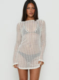 Lisella Long Sleeve Crochet Mini Dress Cream