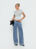 Ramos Diamante Low Rise Wide Leg Denim Jeans Washed Mid Blue