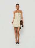 Dalona Strapless Drop Waist Mini Dress Yellow Polka Dot