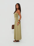 Isolina Strapless Ruched Maxi Dress Sage Green