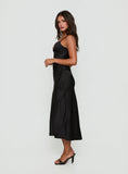 Declanna Satin Lace Trim Slip Midi Dress Black