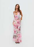 Karzi Chiffon Maxi Skirt Pink Floral
