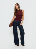 Fever Kiss Chiffon Ruched Top Wine