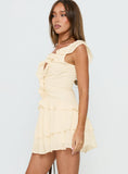 Fawnia Frill Ruched Mini Dress Cream Petite