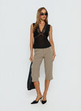 Noven Tie Back Lace Trim Top Black