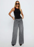 Mckinley Mid Rise Wide Leg Jeans Washed Grey