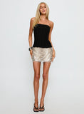 Chrissie Bead Fringe Sequin Mini Skirt Silver