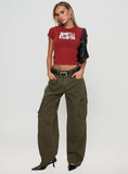 Ahstin Mid Rise Straight Leg Cargo Jeans Green Petite